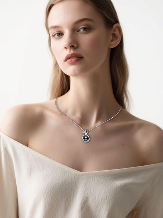 KANNSOAR Tahitian Black Pearl AAAA 18K Gold Plated Sterling Silver Trendy Pendant Necklace for Women Wife Mom Girlfriend Valentine Her Jewelry Gift for Anniversary Birthday Christmas