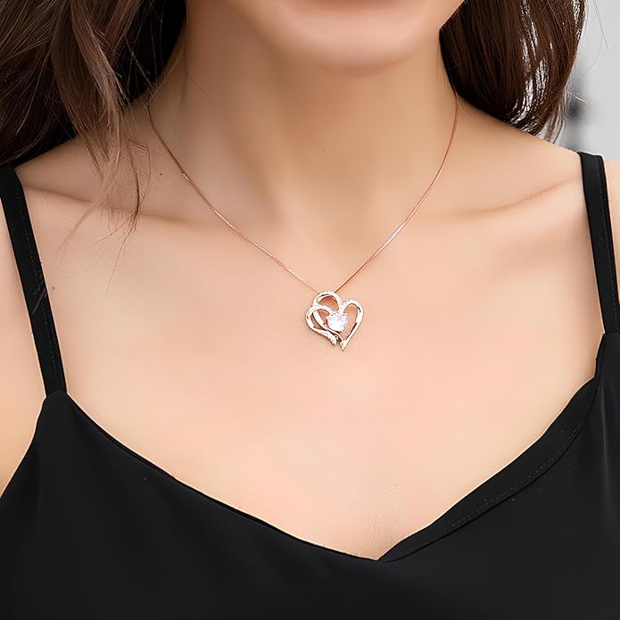 Double Heart Birthstone Necklace for Women - 925 Sterling Silver Adjustable Chain, 12-Month Cubic Zirconia Pendant, Gift for Wife/Girlfriend/Mom (Anniversary, Valentine's Day, Christmas)