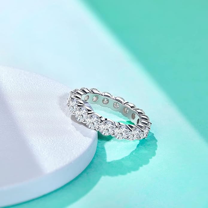 AnuClub Moissanite Eternity Ring, Round/Emerald/Princess Cut 5cttw D Color 925 Sterling Silver Wedding Band Rings for Women