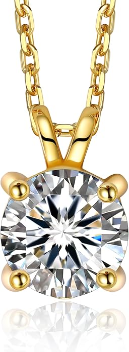 MomentWish Moissanite Solitaire Pendant Necklaces for Women Sterling Silver 0.3/0.5/1/2-Carat D Color VVS1 Clarity Mossanite Jewelry for Women