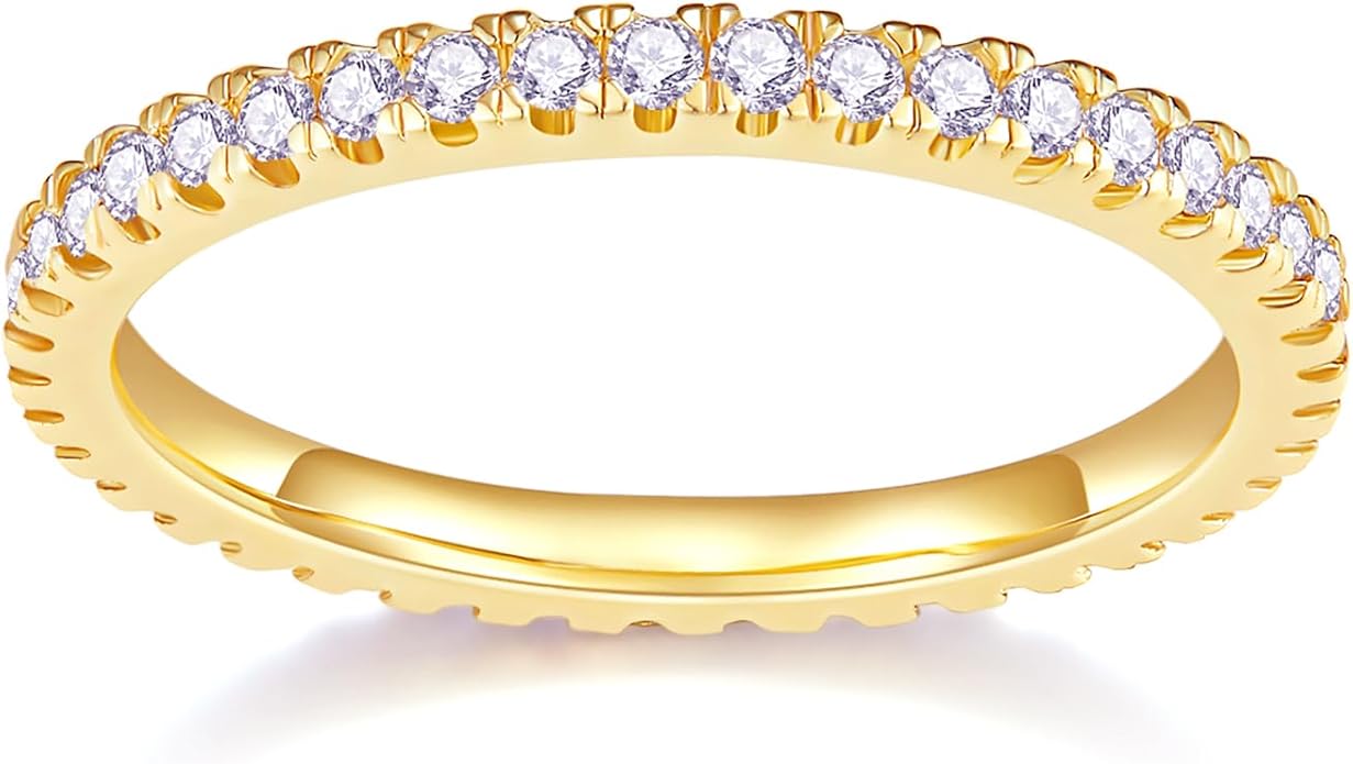 MINDDHA 14K Gold Plated- Cubic Zirconia Simulated Diamond Stackable Eternity Bands/Silver, Gold Rings for Women- 1.5mm, 2mm Stacking Rings for Oura Gen 4/Oura Gen 3, Size 4-12
