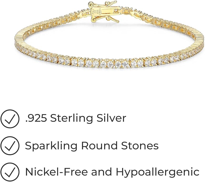 Amazon Essentials Plated Sterling Silver Round Cut Cubic Zirconia Tennis Bracelet