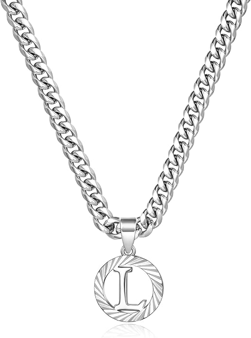 KissYan Gold Initial Necklace,14K Gold Plated Round Letter Pendant Hollow Capital Monogram 5mm Cuban Chain Necklace Alhpabets from A-Z Dainty Jewelry for Women Men