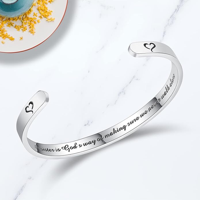 TONY & SANDY Inspirational Bracelets for Women Teen Girls Personalized Gifts for Daughter Granddaughter Mom Sister Friends Stainless Steel Engraved Cuff Birthday Easter Christmas