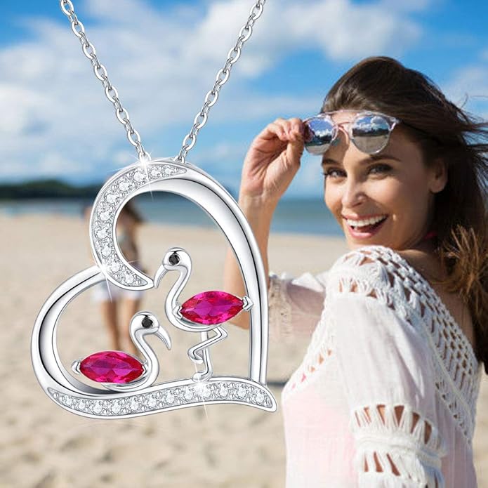 JUSTKIDSTOY Flamingo Necklace 925 Sterling Silver Animal Pendant with Cubic Zirconia Flamingo Bird Necklace Gifts for Women Wife Girlfriend