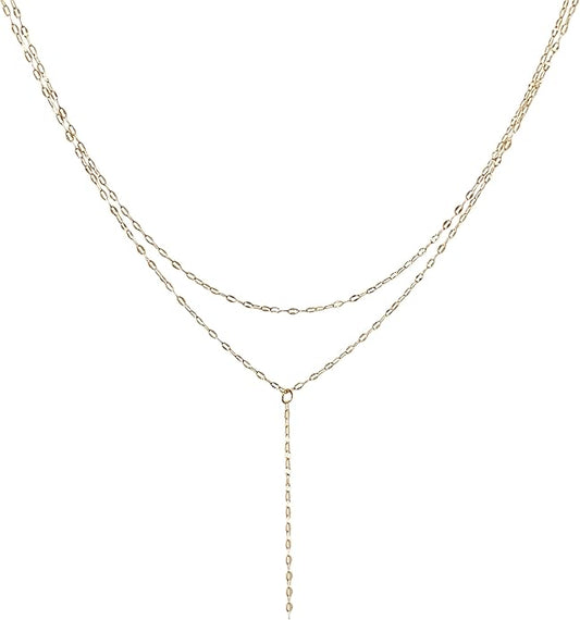 Irregular Y2k Long Y-shaped Necklace with Zircon Inlaid Sparkling Brick Tassel Pendant Double-Layer Chain High-end Fashion Accessory Women's