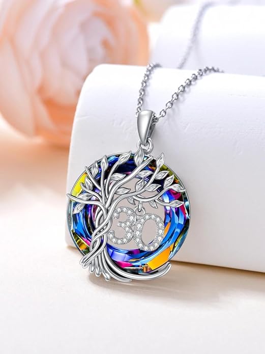 TOUPOP Birthday Gifts for Women 925 Sterling Silver Tree of Life Year Old Necklace Circle Crystal Jewelry Christmas Gifts for Her Wife Mom Mother Grandma Grandmother
