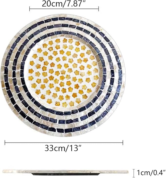 i-lan Set of 2 Mother of Pearl Charger Plates, 13 Inch Dark Blue Capiz Shell Inlay Wood Decorative Placemats for Dining Table, Modern & Rustic Table Setting for Party, Wedding and Home Decor
