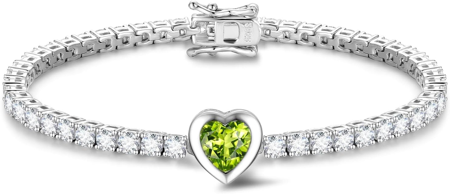 FANCIME 7mm Heart Birthstone Tennis Bracelet for Women Fine Jewelry Wedding Bridal Prom Birthday Gift for Women Her, Length 7 Inch