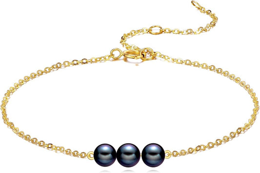KECHO 14K Real Gold Freshwater Cultured Pearl Bracelet 14K Solid Gold Jewelry Anniversary Birthday Gift for Women