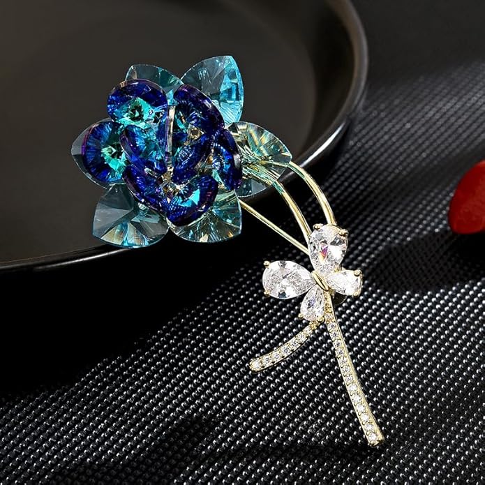 UNVAK Rhinestone Flower Brooch - Crystal Flower Pin for Women - Valentine's Day & Mother's Day Gift