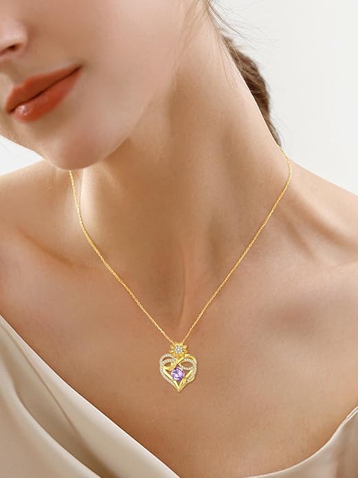 14K Gold Sunflower Birthstone Necklace for Women Infinity Love Heart Necklace Christmas Valentines Mothers Day Anniversary Birthday Gifts for Her Mom Wife Girlfriend Daughter