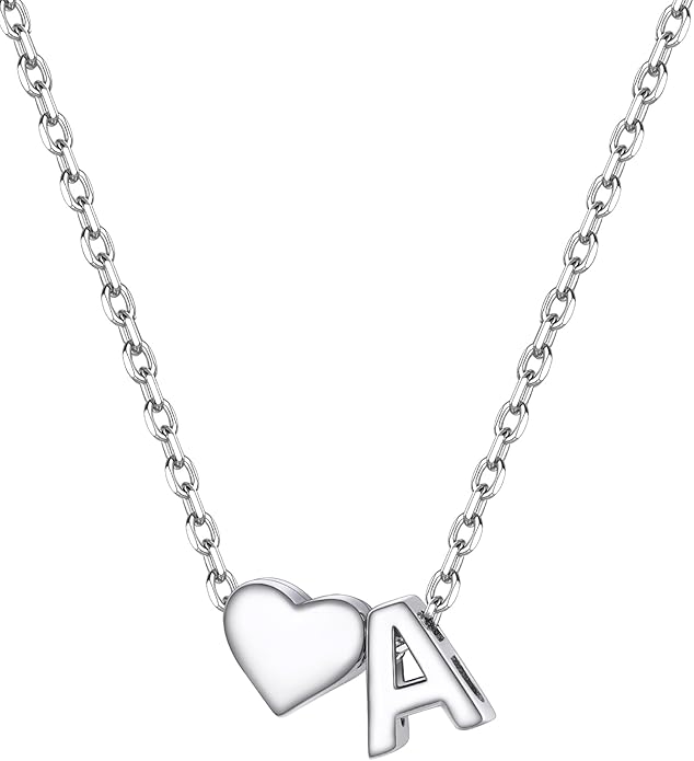 PROSILVER Initial Heart Necklace for Women, 925 Sterling Silver Tiny Heart Letter Necklace Siver, Gold Necklace, Come with Box