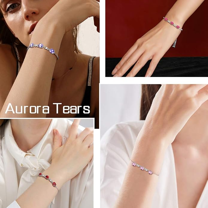 Aurora Tears 925 Sterling Silver 12 Birthstones Necklace/Earring/Ring/Bracelet Women Birthstone Pendant Crystal Fashion Birthday Jewelry Christmas Gift for Girls Women