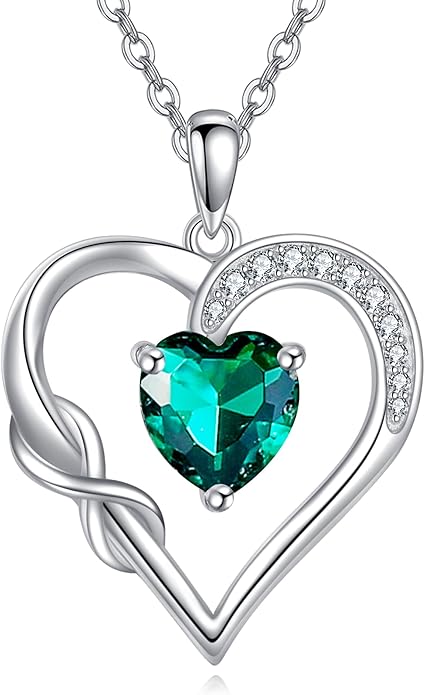 Birthstone Necklace for Women 925 Sterling Silver Infinity Heart Birthstone Pendant Necklace Infinity Heart Jewelry Birthday Holiday Gifts for Her