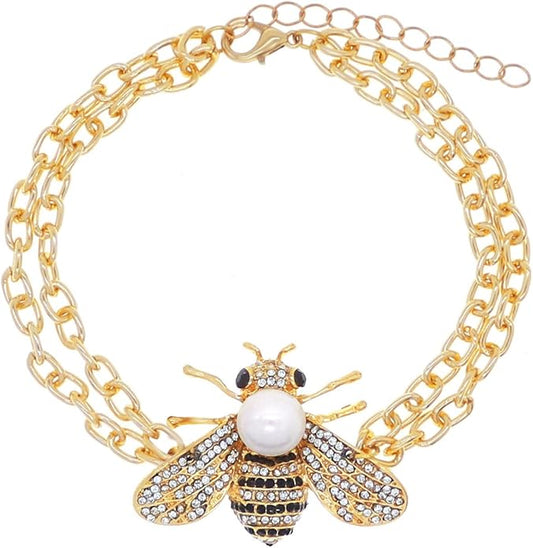 Honey Bee Brooches Crystal Insect Themed Bee Brooch Animal Fashion Shell Pearl Brooch Pin Gold Tone