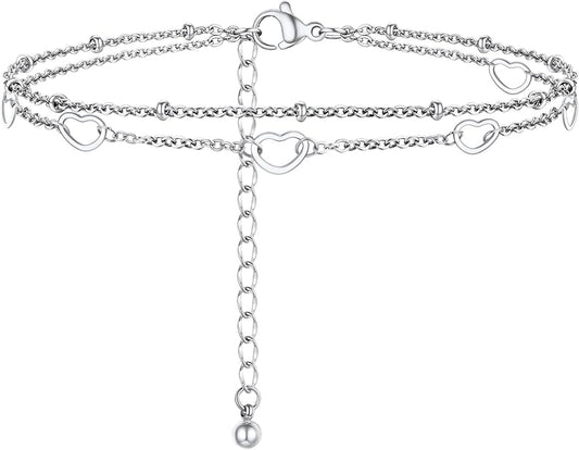 PROSTEEL Stainless Steel Chain Anklets for Women, Silver/Gold Tone, Ankle Bracelets Hypoallergenic, 8-10.5 Inch Adjustable, Come with Box