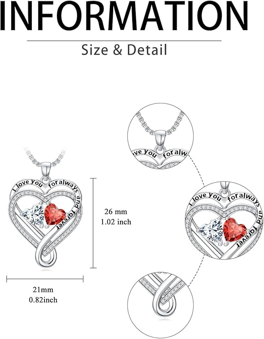 I Love You for Awlays and Forever Double Heart Necklace with Birthstone, 2 Birth Stone Jewelry Anniversary Valentines Mothers Day Christmas Birthday Gifts for Women Her Wife Girlfriend Mom Mother