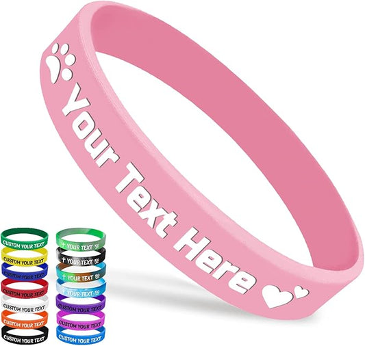 Custom Silicone Wristbands Bulk 1/5/25/50/100/200 PCS Personalized Rubber Bracelets Wristbands for Events,Support, Fundraisers, Motivation, Awareness(Pink)