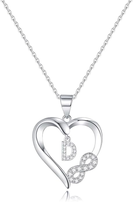 Valentine's Day Gifts for Women - Heart Initial Sterling Silver Necklace with Cubic Zirconia Heart Pendant, Elegant Jewelry Gift for Mom Wife Girlfriend, Perfect Birthday Present in Gift Box