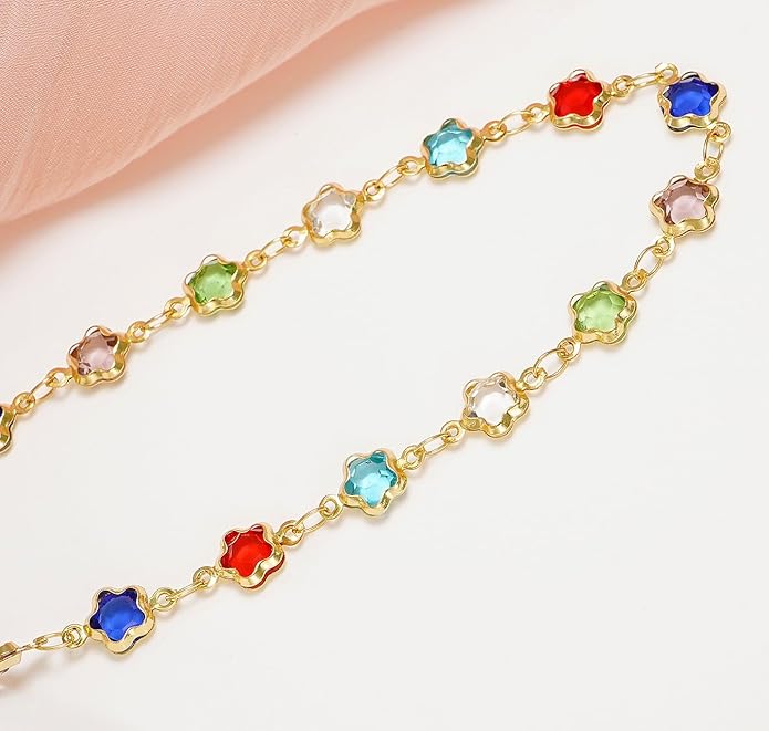 18K Gold Plated Anklet for Women Multicolor Crystal Ankle Bracelets Boho Adjustable Chain Anklets