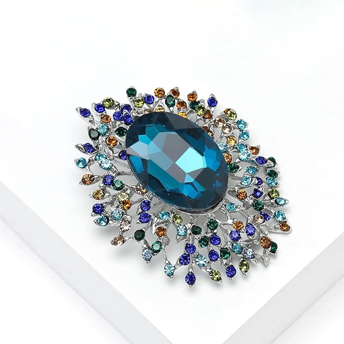 YOQUCOL Elegant Colorful Cubic Zirconia Crystal Bright Rhinestone Brooch Pins for Women Grils