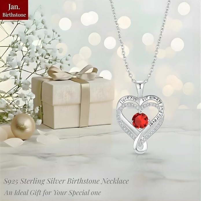 Birthstone Infinity Heart Necklace for Women Wife Girlfriend Mom Daughter Gifts S925 Silver Jewelry For Anniversary Rose Gold Gifts For Birthday Christmas Mothers Valentines Day