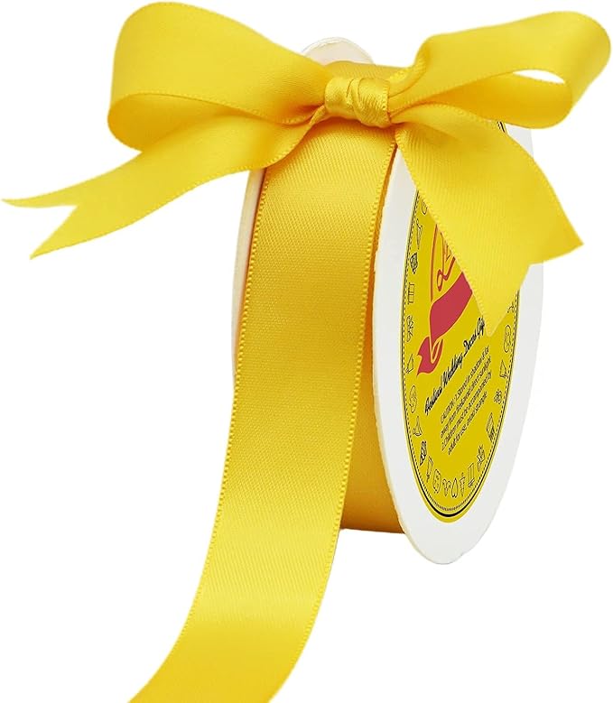 LEEQE Double Face Maize Yellow Satin Ribbon 7/8 inch X 25 Yards Polyester Maize Yellow Ribbon for Gift Wrapping Very Suitable for Weddings Party Invitation Decorations and More