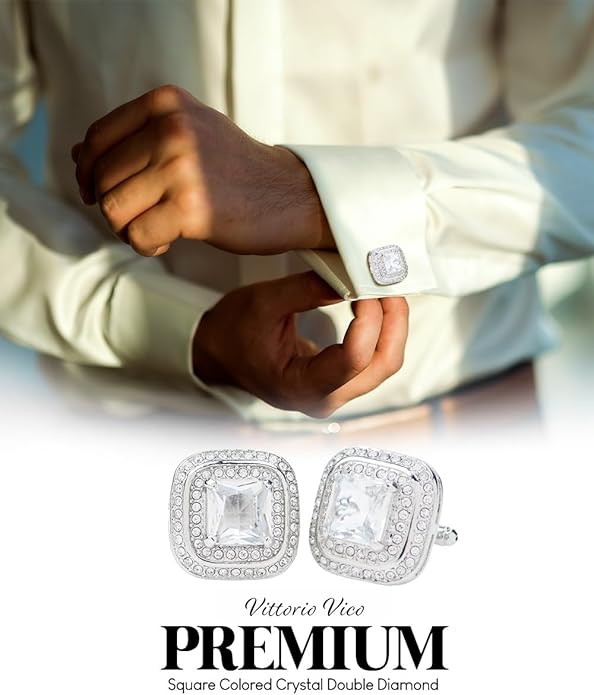 Vittorio Vico Square Colored Crystal Double Diamond Set Cufflinks