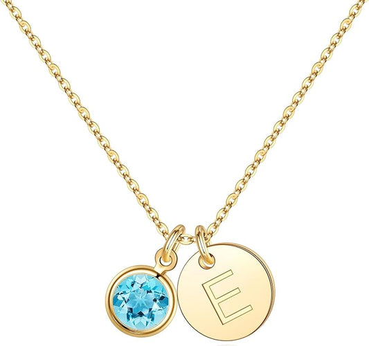 Hidepoo Initial Birthstone Necklace for Girl Women - 14K Gold Plated Disc Letter Necklace Personalized Gifts Jewelry Birthstone Initial Necklaces Birthday Gift for Female Teens Mom