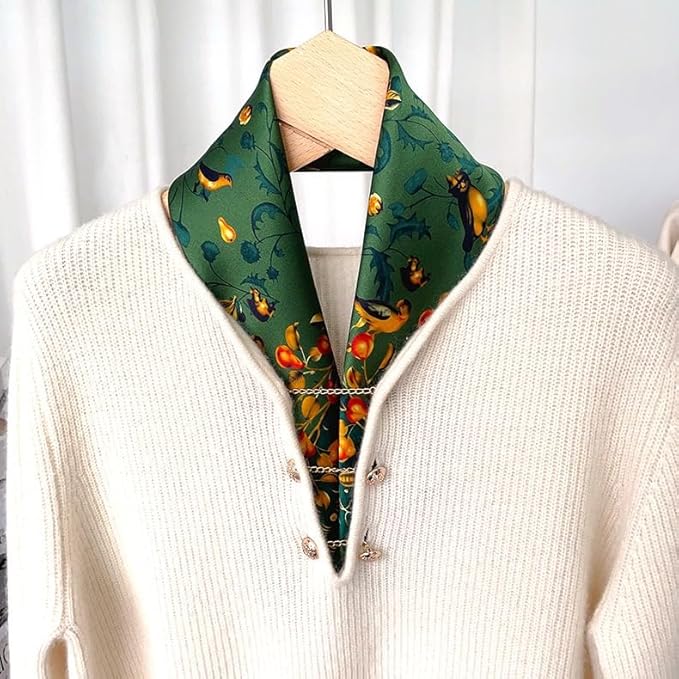 ANDANTINO 100% Pure Mulberry Silk Small Square Scarves -21'' x 21''- Digital Printed Neckerchief –Women Men Lightweight Scarf