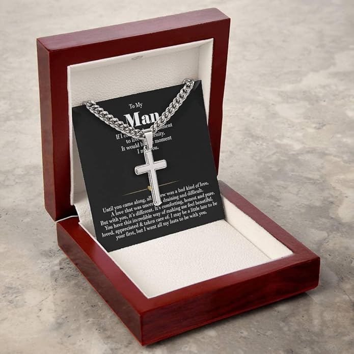 VIRAGIL To My Man Necklace Chain for Men, Silver Stainless Steel Chain Jewelry, Romantic Gift from Partner for Birthday Valentine or Everyday Wear with Meaning