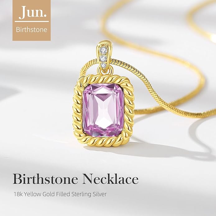 Valentine's Day Gifts for Her-18K Gold Plated Dainty Square Crystal Birthstone Necklace,Gold Jewelry for Women,Anniversary Birthday Gifts for Women Her Wife Girlfriend Mom Womens Necklace Jewelry