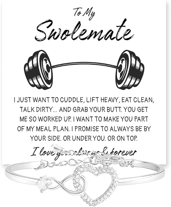 To My Swolemate Bracelet, Fitness Jewelry for Her, Motivational Bracelet for Gym Lovers with Message Card and Box, Weightlifting Swolemate Gift on Birthday, Christmas, Valentine Day
