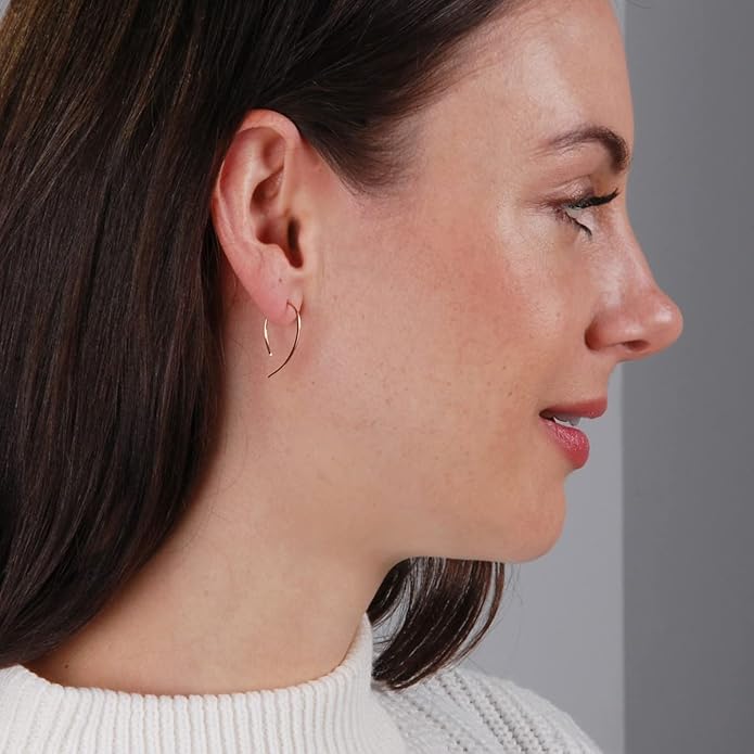 Upside Down Hoop Earrings - Hypoallergenic Lightweight Wire Needle Drop Dangle Threader Hoops for Women, Safe for Sensitive Ears - Plated in 925 Sterling Silver or 18k Gold