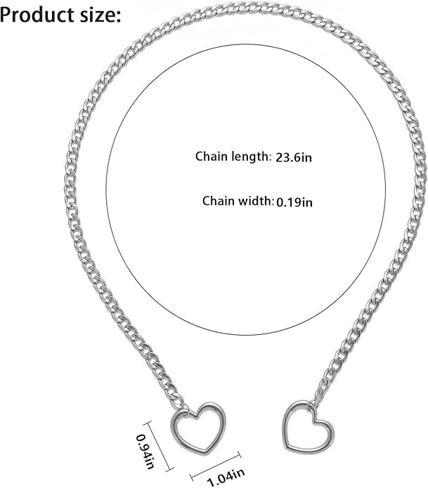 Heart Y-Necklace for Women Stainless Steel Heart Slip Chain Necklaces Adjustable Punk Gothic Cuban Collar Choker Fashionable Holiday Birthday Jewelry Gifts