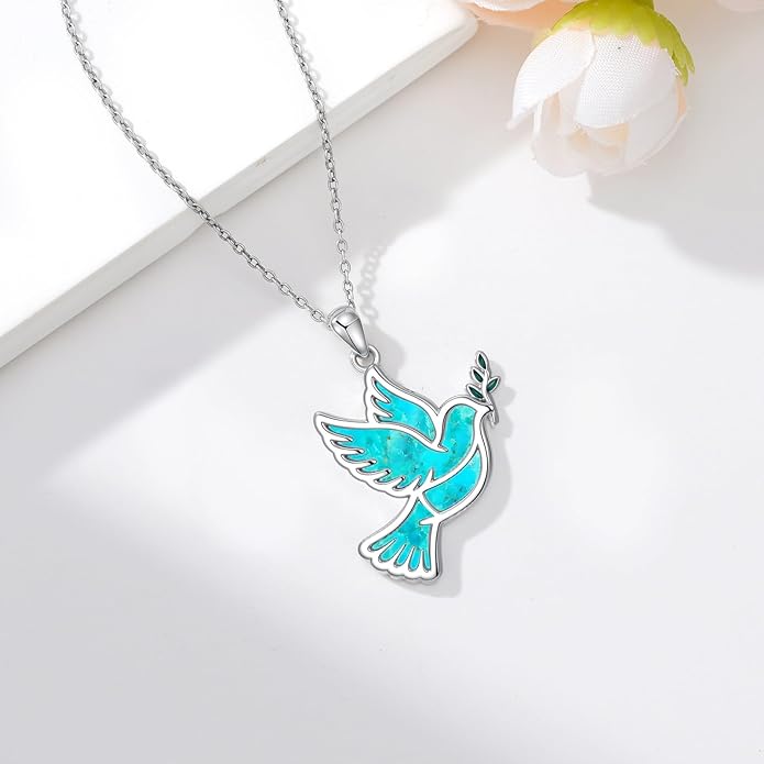 Dove/Hummingbird/Red Cardinal Necklace 925 Sterling Silver Turquoise/Opal/MoonStone/Malachite Bird Necklace Dove Pendant Jewelry for Women Men