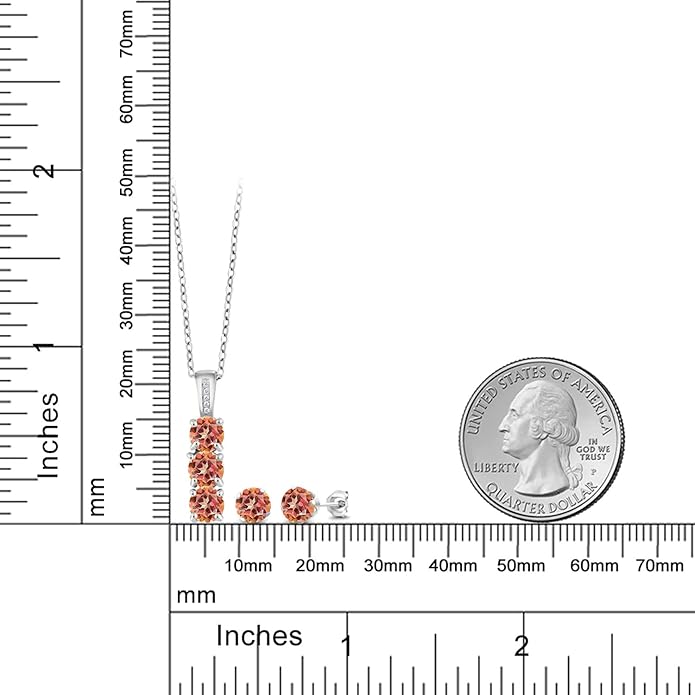 Gem Stone King 925 Sterling Silver 5MM Gemstone Birthstone and White Diamond 3-Stone Pendant and Earrings Jewelry Set For Women | With 18 Inch Chain