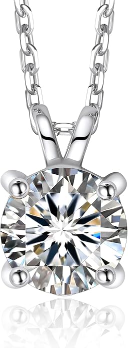 MomentWish Moissanite Solitaire Pendant Necklaces for Women Sterling Silver 0.3/0.5/1/2-Carat D Color VVS1 Clarity Mossanite Jewelry for Women