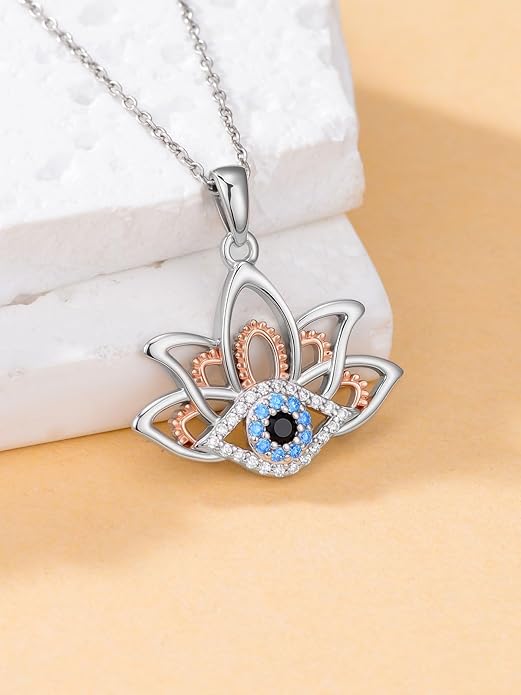 WINNICACA Sterling Silver Evil Eye Necklace Protection Crystal Pendant for Women Good Luck Vintage Evil Eye Pendant Jewelry Birthday Gifts for Women Friend Female
