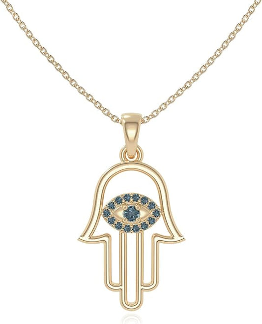 Natural Gemstone Evil Eye-Hamsa Hand Pendant Necklaces for Women in Silver/18K Yellow/Rose Gold Vermeil,Birthstone Jewelry Gifts for Her Birthday,Anniversary,Christmas,Graduation
