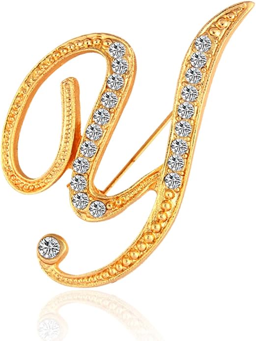 BeeGift Letter Brooch Pins Initial Rhinestone Brooch for Women Crafts,Rhinestone Crystal Lapel Pin Brooches Gold A-Z 26 Letters