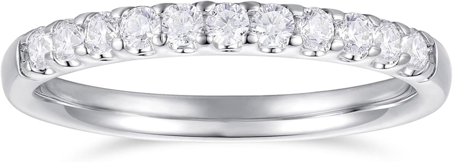 DeMoise 14K Gold Moissanite Wedding Bands 14K Gold Moissanite Wedding Rings 2mm Stackable Band Ring Half Eternity Band for Women