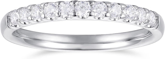 DeMoise 14K Gold Moissanite Wedding Bands 14K Gold Moissanite Wedding Rings 2mm Stackable Band Ring Half Eternity Band for Women