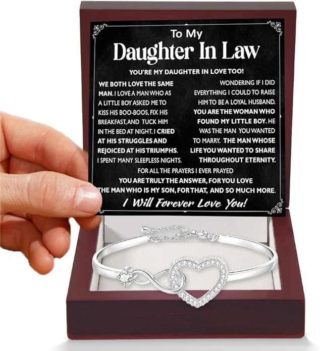 To My Beautiful Daughter In Law Bracelet From Mother-In-Law, Daughter In Law Birthday Gifts, Infinity Star Heart Bracelet For Her With Heartfelt Message Card & Elegant Box, Bonus Daughters Bracelets