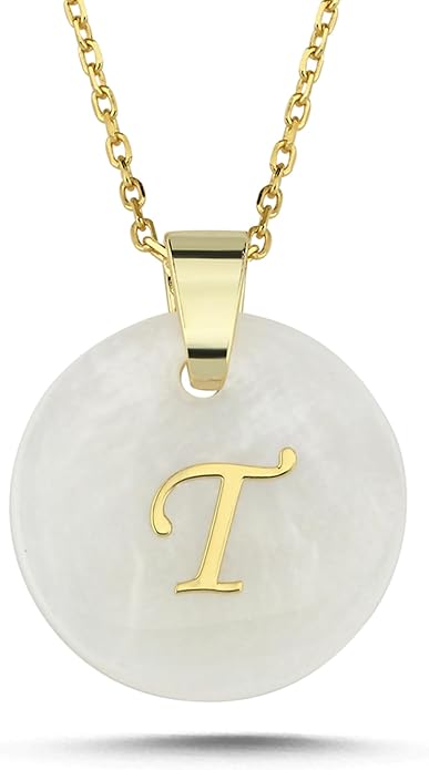Initial Necklace for Women - Gifts for Women 18ct Gold Vermeil Letter Necklace Genuine Mother of Pearl 925K Sterling Silver Dainty Letter A-Z Necklace
