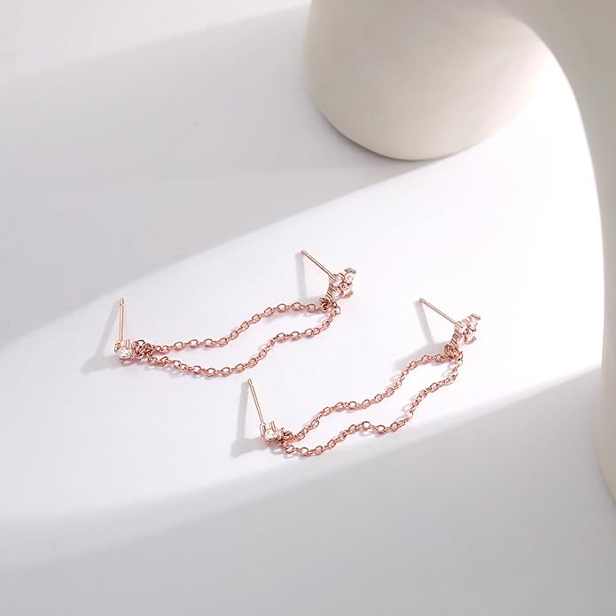 Freekiss Gold Chain Studs Earrings for Women Trendy: Hypoallergenic 14K Gold Plated Dangle Earrings Dainty Small Long Chain Earring Set Fashion Gold Jewelry for Women