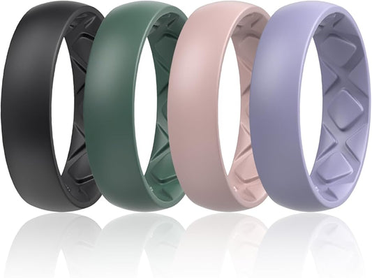 Egnaro Women's Bridal Rings Sets, 6mm Wide, 2mm Thick, Silicone Wedding Rubber Band with Half Size, Inner Arc Ergonomic Breathable Design