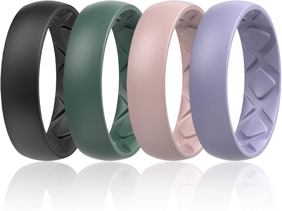Egnaro Women's Bridal Rings Sets, 6mm Wide, 2mm Thick, Silicone Wedding Rubber Band with Half Size, Inner Arc Ergonomic Breathable Design