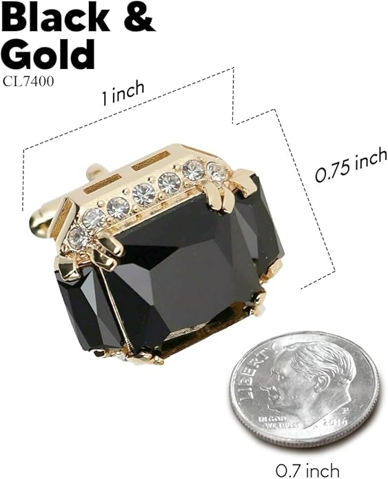 Rectangular Colored Diamond-Flanked Crystal Cuff Links – Tuxedo Suit Accessories, Cufflinks for Men